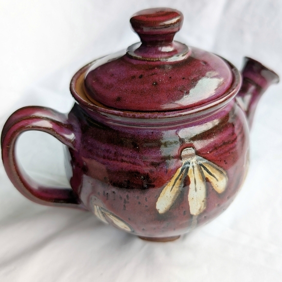 TEAPOT Handmade Vintage Glazed High Tea Art Pottery Boho Plum - Picture 4 of 10